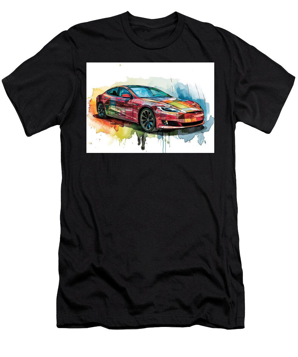 Tesla Model S Plaid Automotive Art Clark Leffler T-Shirt
