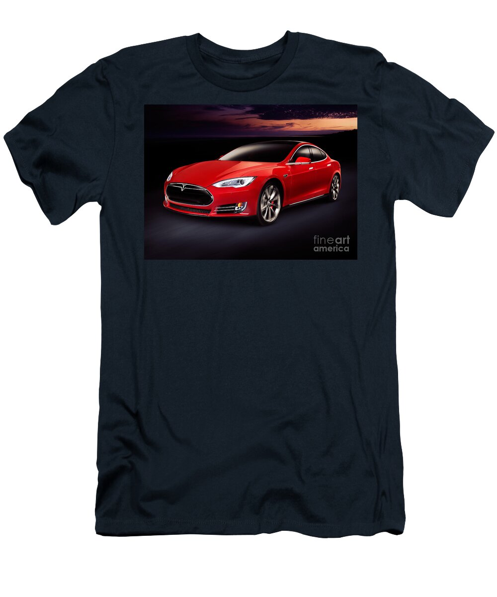 Tesla Model S Red Luxury Electric Car Outdoors Oleksiy Maksymenko T-Shirt