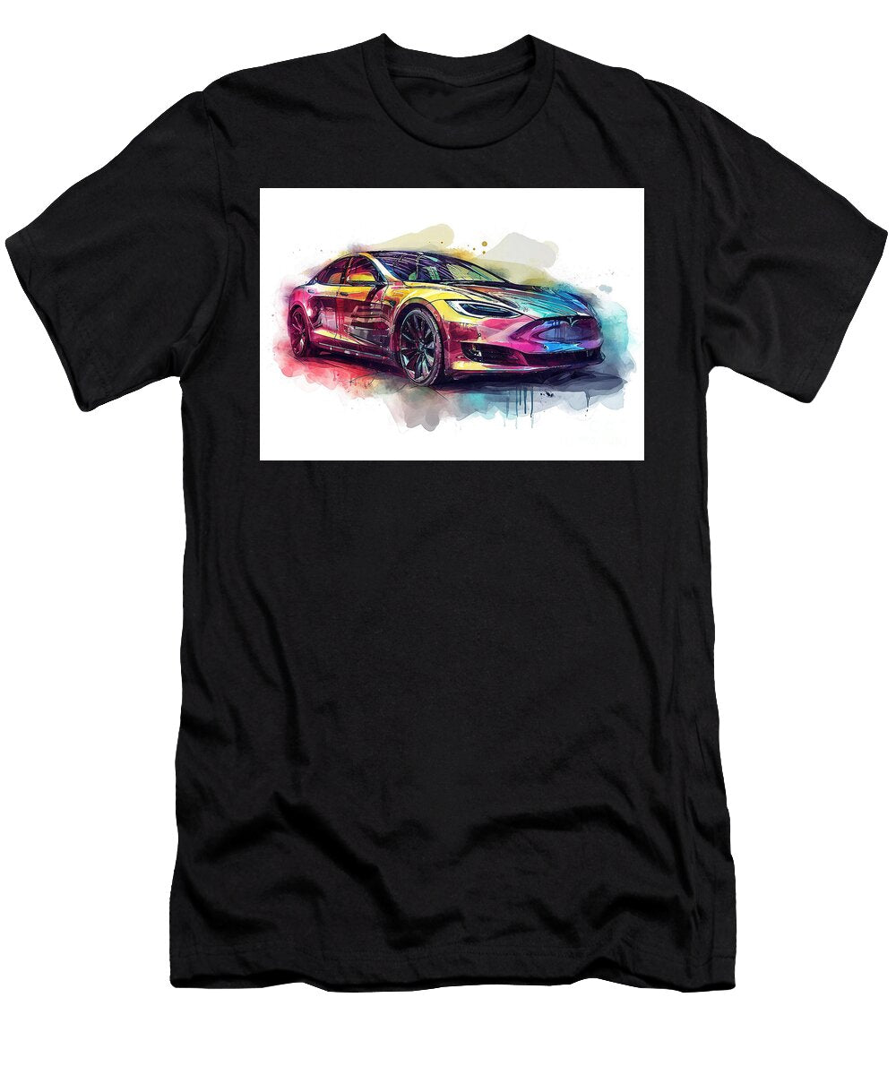 Tesla Model S Watercolor Abstract Vehicle Clark Leffler T-Shirt