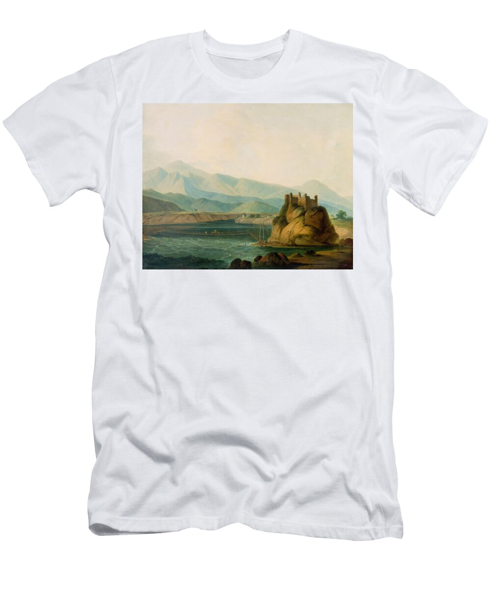 The Rope Bridge At Serinagur Thomas Daniell T-Shirt