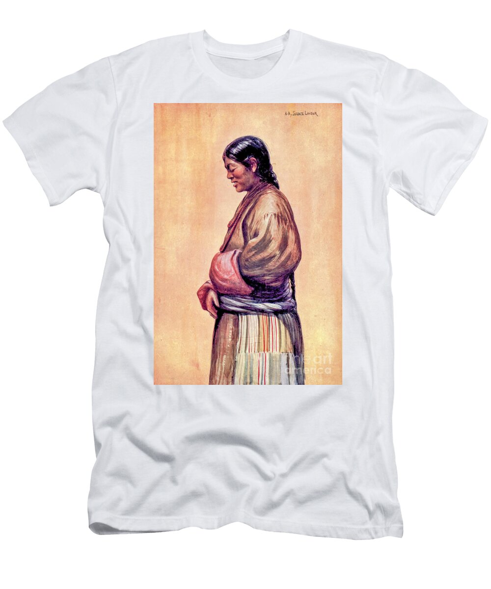 Tibetan Woman Portrait with Traditional Clothing and Braid As1 Historic Illustrations T-Shirt
