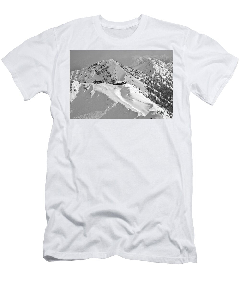 Top of the Purcell Mountain Peaks Black and White Adam Jewell T-Shirt