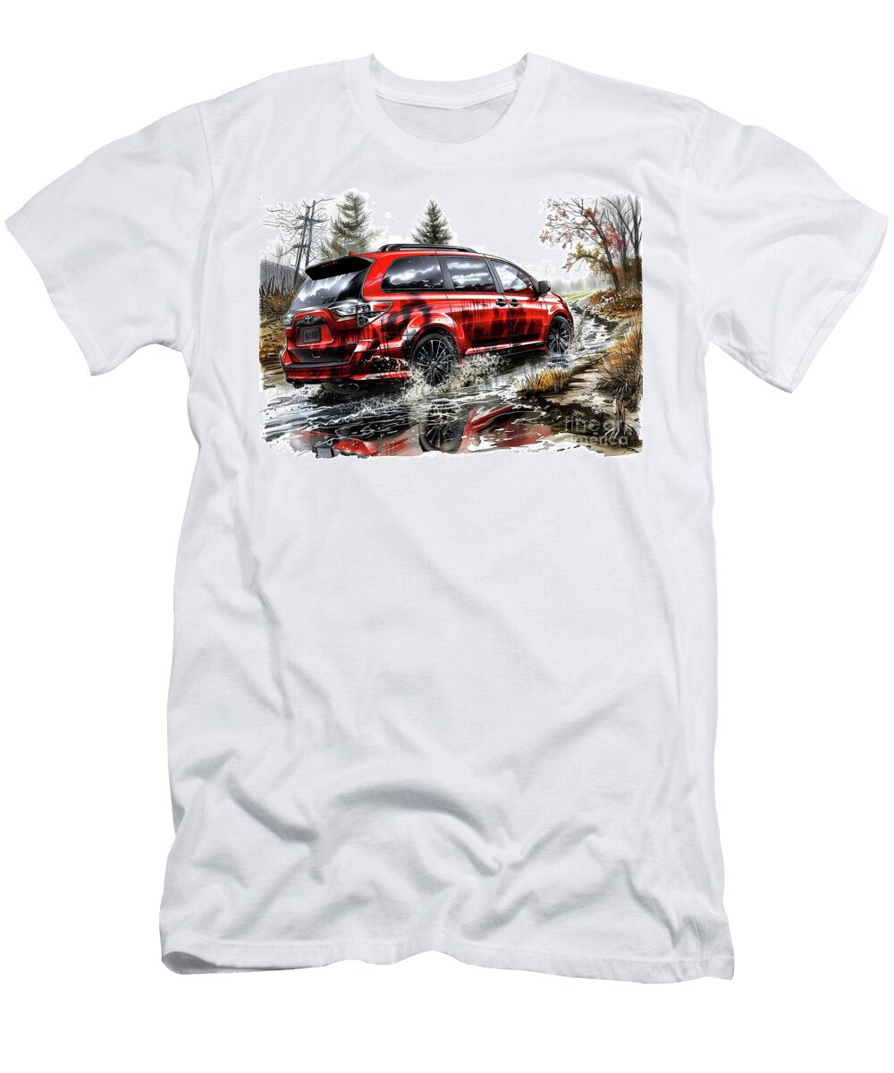 Toyota Sienna Red Minivan Driving Through Water Off Road Adventure Lowell Harann T-Shirt