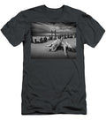 Tree Stump and Pilings on the Beach in Black and White Randall Nyhof T-Shirt