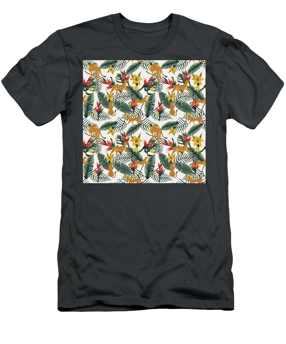 Tropical Leopard Floral Pattern Off White Studio Grafiikka T-Shirt