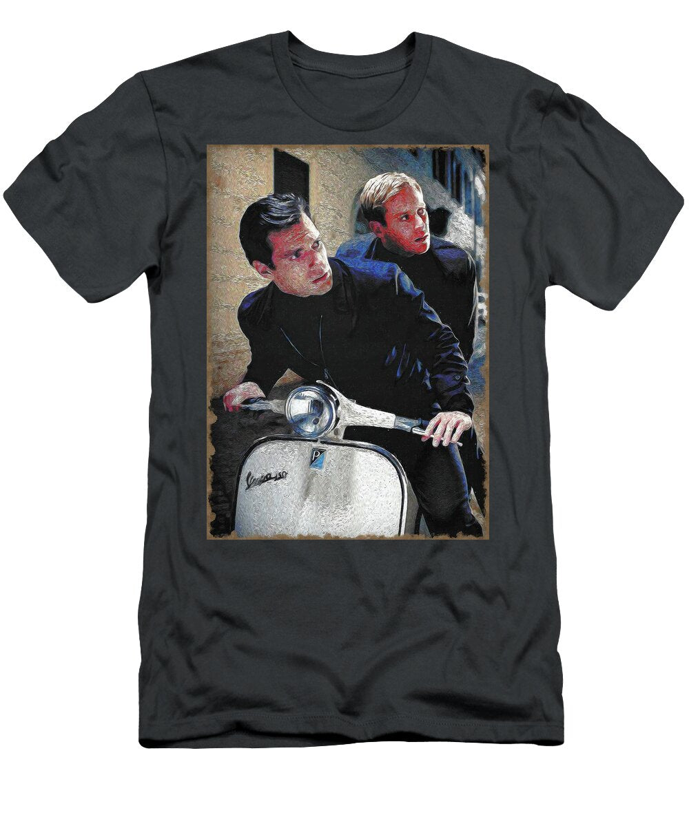 Two Men on a Scooter Two Men on a Vespa Travel Poster Art Print T-Shirt