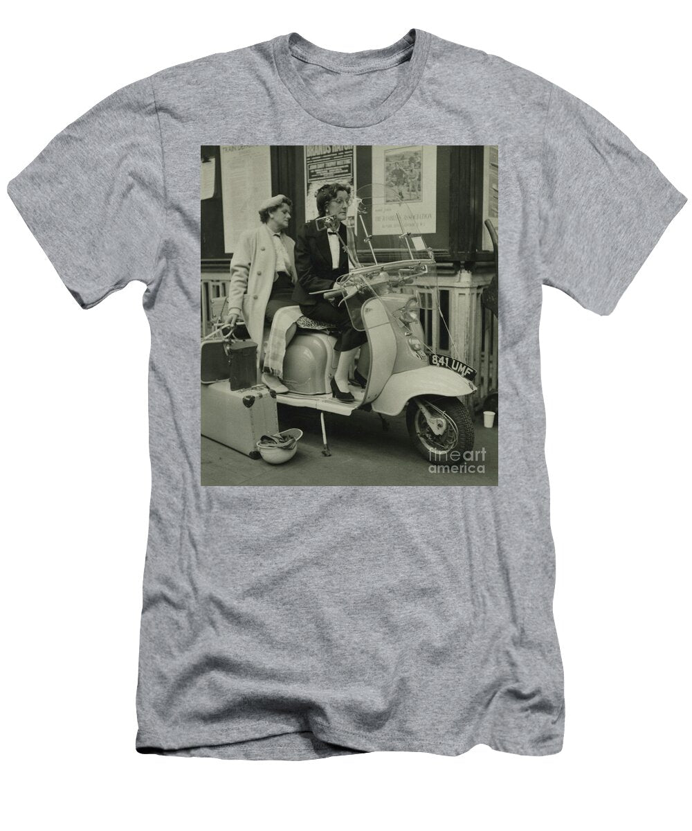 Two Middle Aged Ladies Riding a Vintage Scooter English School T-Shirt