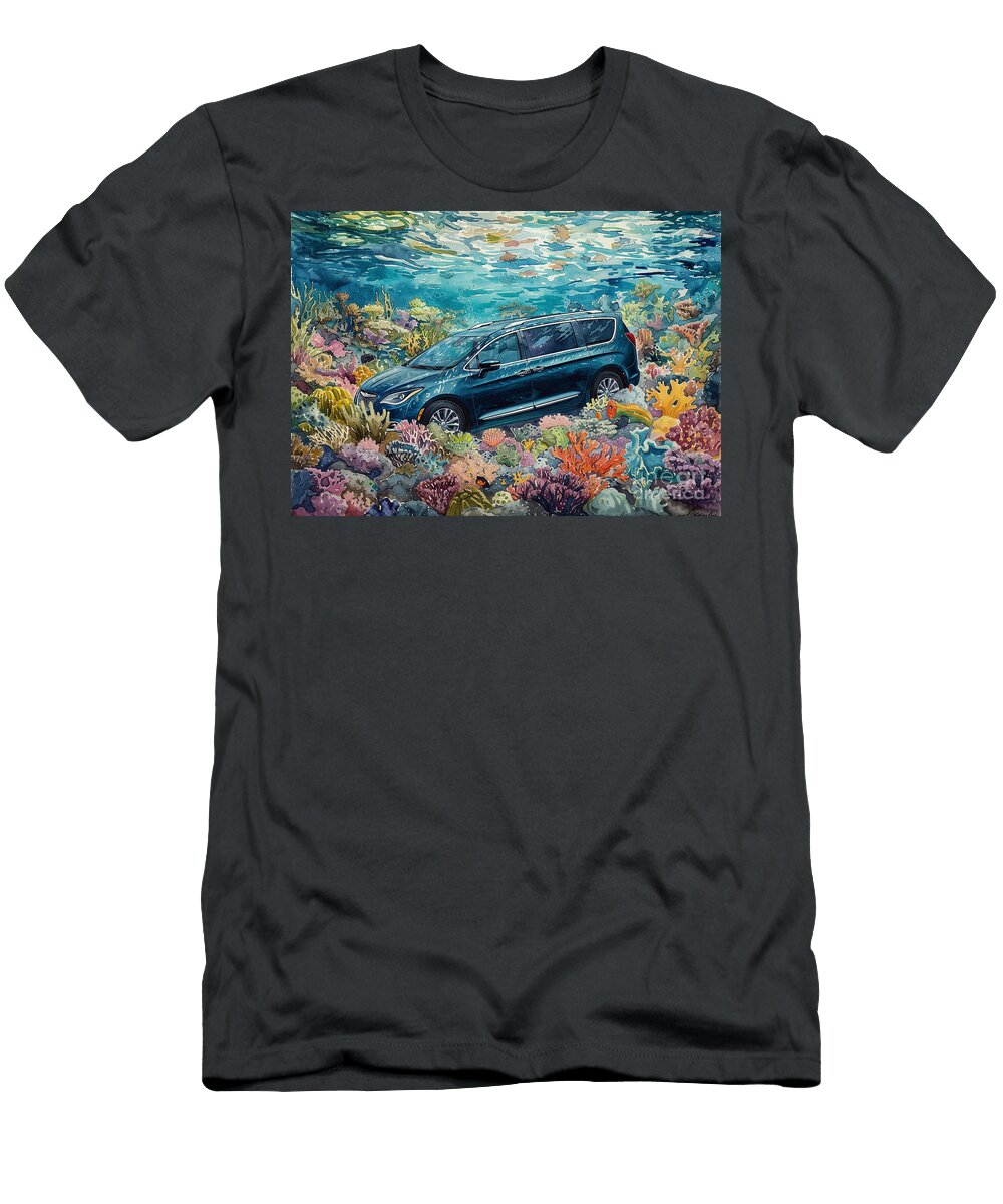 Underwater Odyssey a Chrysler Pacifica Diving Into the Depths of the Ocean Surrounded By Colorful Co Eldre Delvie T-Shirt