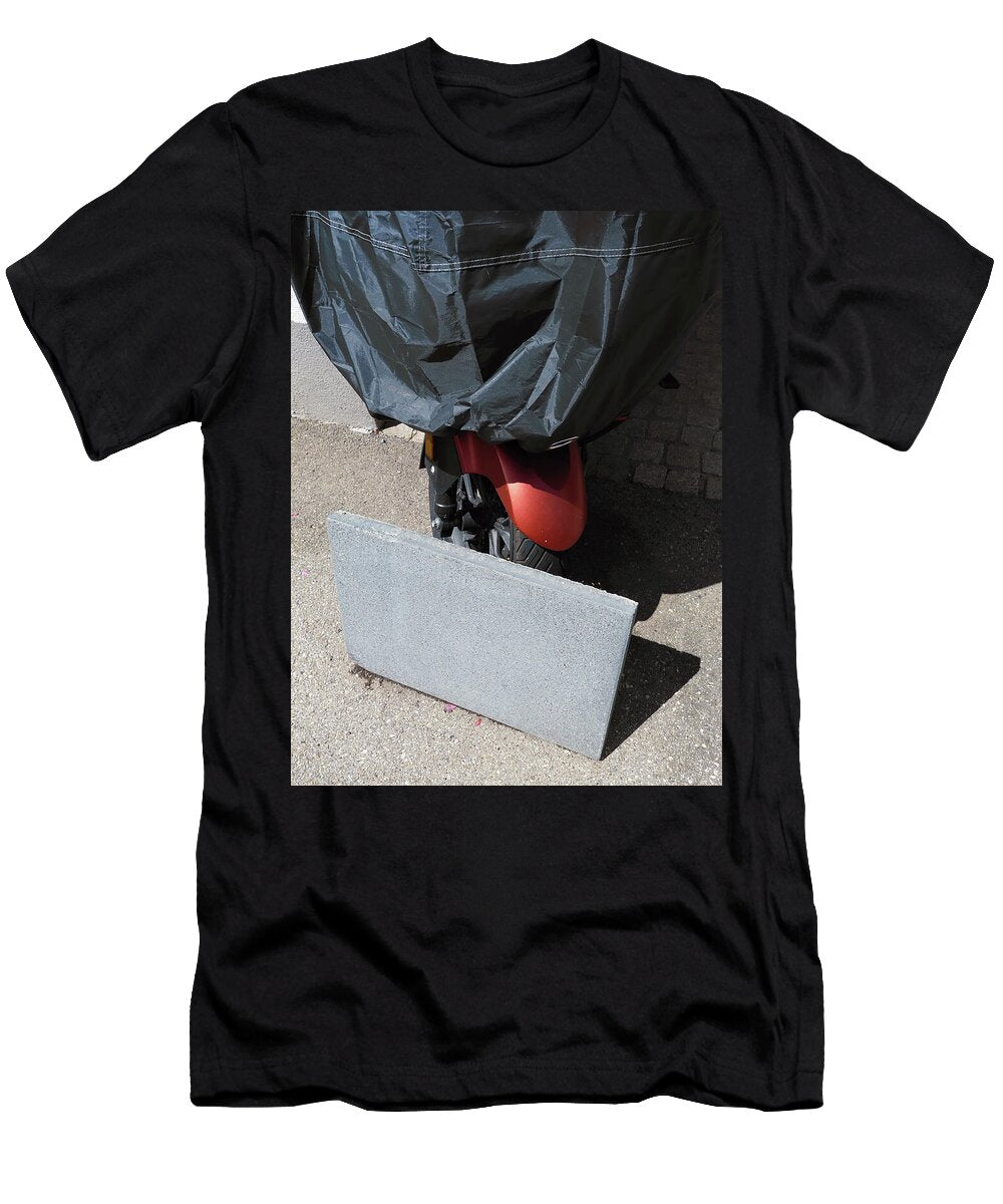 Urban Detail Red Scooter Behind Stone Slab Matthias Hauser T-Shirt