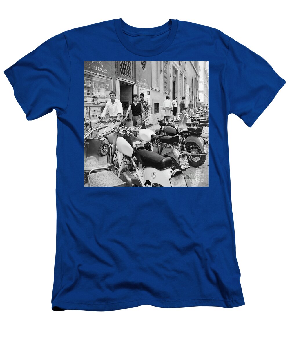 Various Scooters Including Lambretta and Vespa Parked on a Str the Harrington Collection T-Shirt