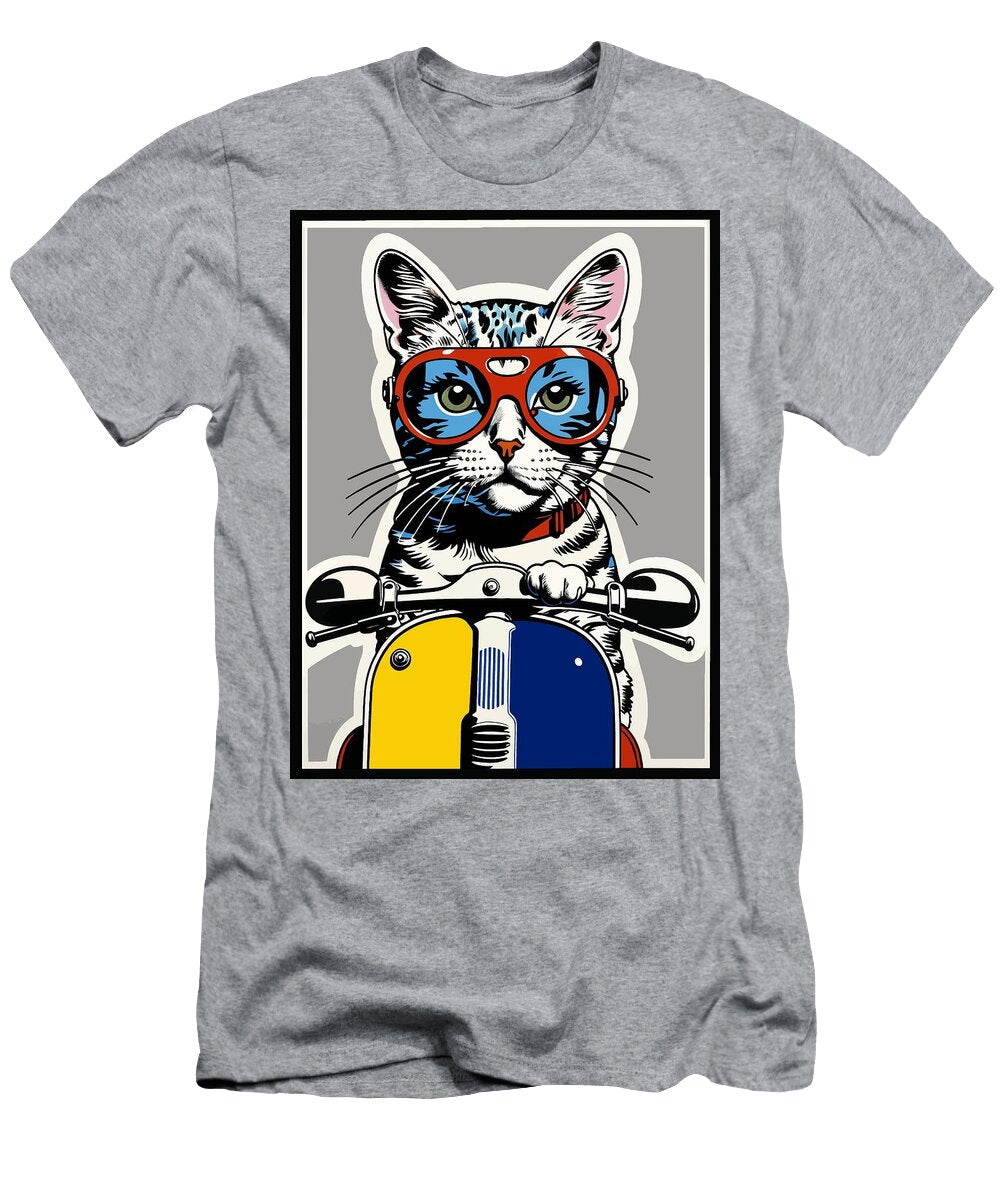Vespa Cat Vintage Style Print Pop Art Retro Graphics T-Shirt