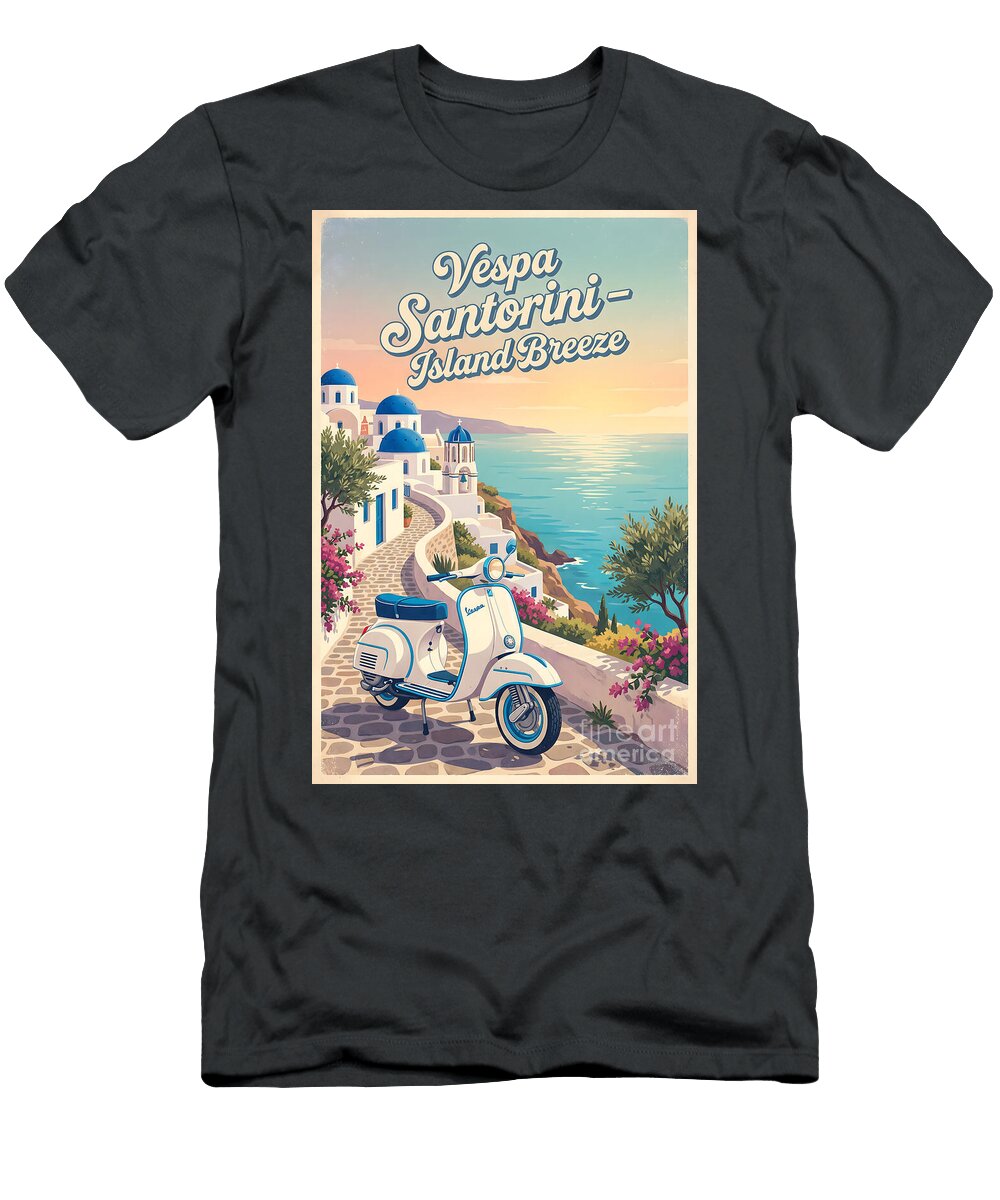 Vespa in Greek Island Setting Ceemkos Vintage Corner T-Shirt