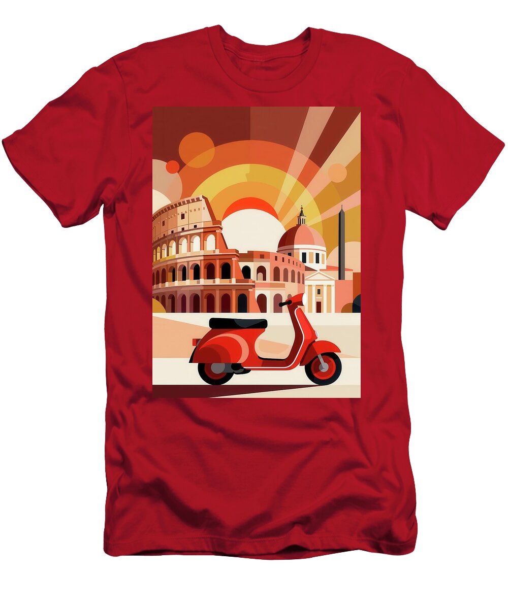 Vespa in Modern Rome Rome Italy Scooter Travel Poster Travel Poster Art Print T-Shirt