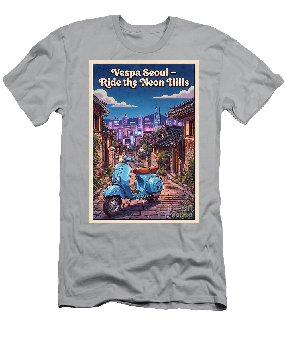 Vespa in Neon Seoul Ceemkos Vintage Corner T-Shirt