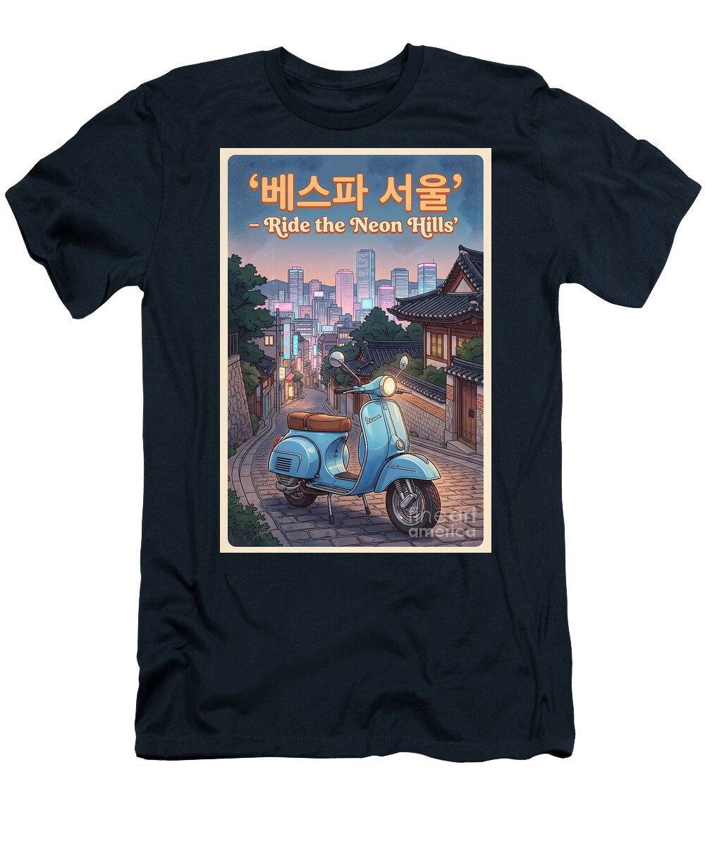 Vespa in Seoul Evening Scene Ceemkos Vintage Corner T-Shirt