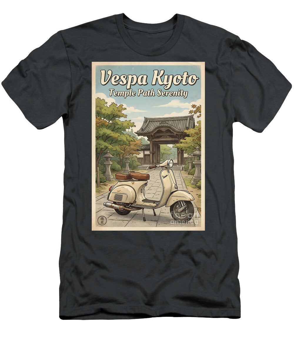 Vespa in Tranquil Kyoto Pathway Ceemkos Vintage Corner T-Shirt