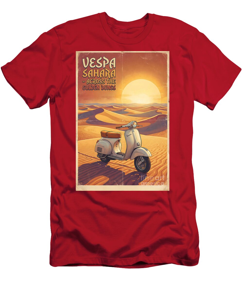 Vespa Journey Across Golden Dunes Ceemkos Vintage Corner T-Shirt