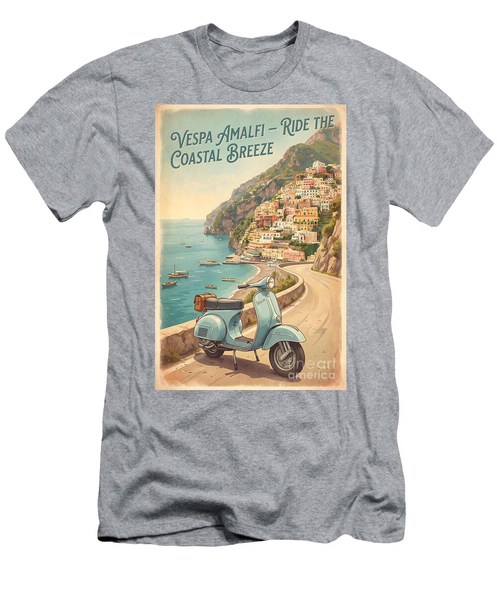 Vespa on Amalfi Coast Road Ceemkos Vintage Corner T-Shirt