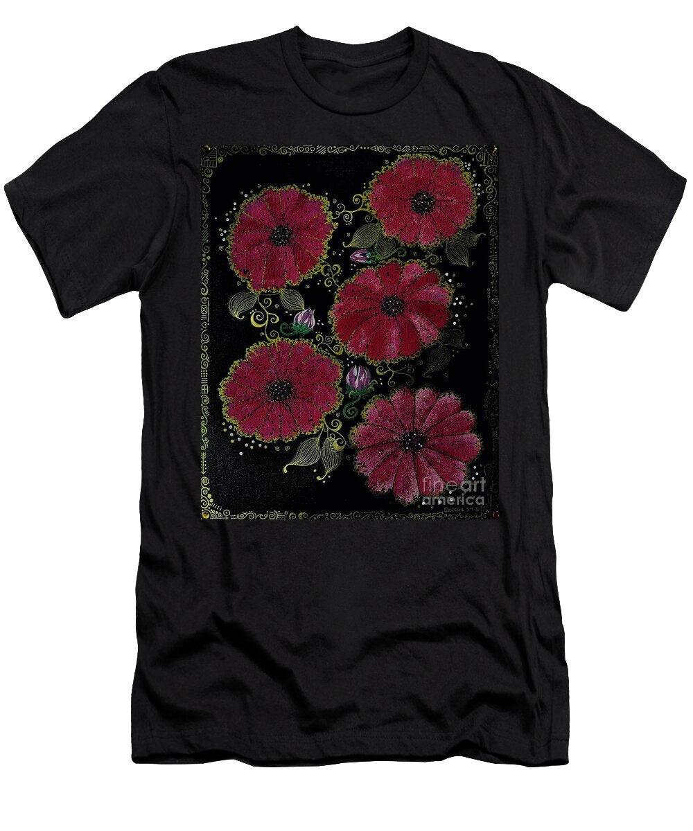 Vibrant Blooms on Dark Background Annastaysia Savage T-Shirt