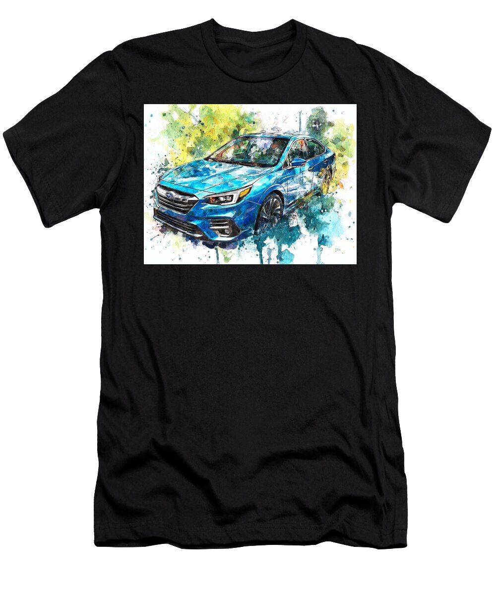 Vibrant Blue Car Illustration Artful Design Subaru Legacy 2023 Sedan Blue Car Vibrant Blue Car Art Hollie Love T-Shirt