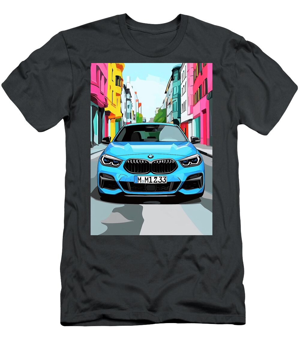 Vibrant Blue Car in a Cityscape Donato Williamson T-Shirt