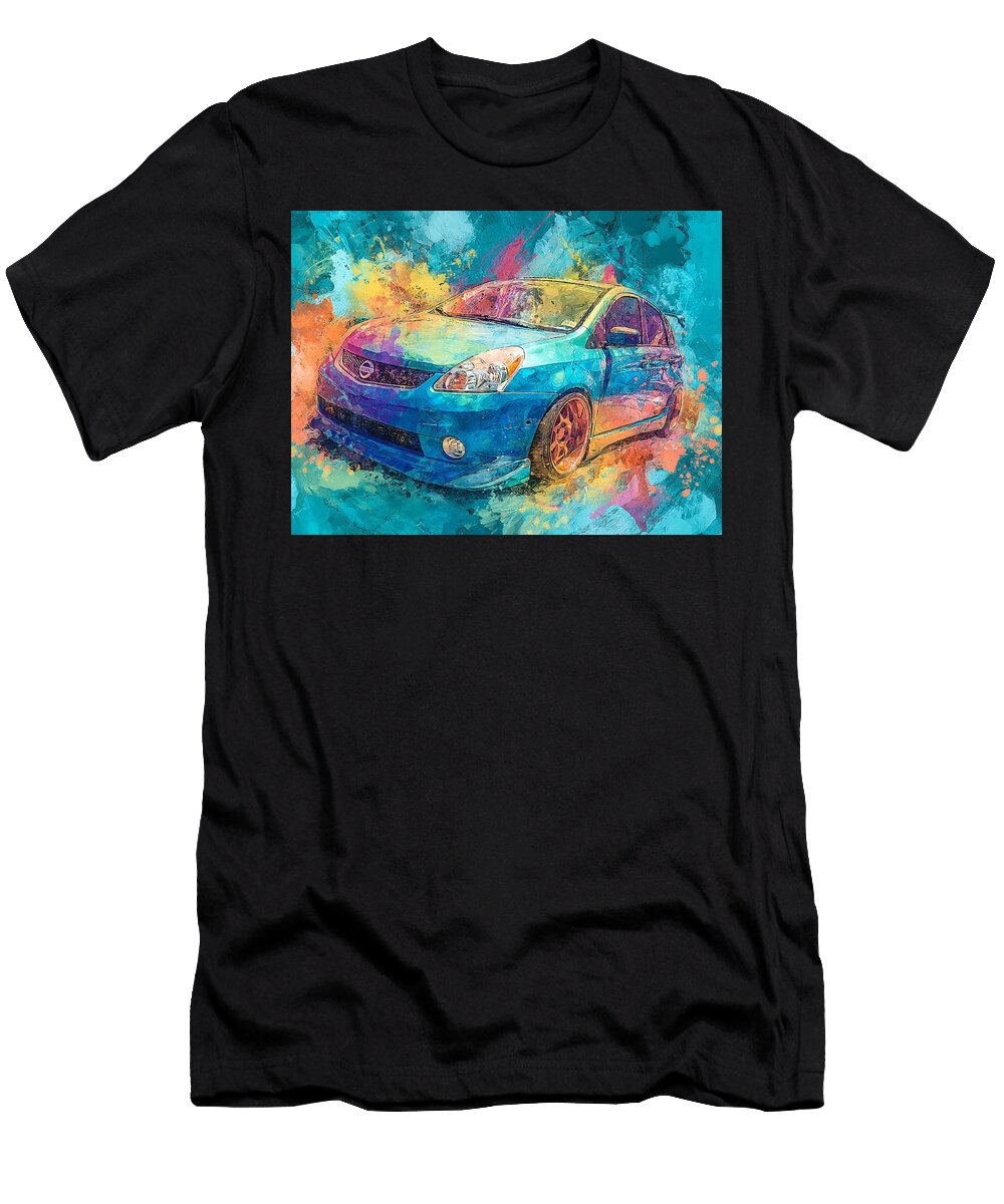 Vibrant Blue Car in Abstract Splash Nissan Versa 2006 Hatchback Abstract Art Colorful Car Vibrant Ab Hollie Love T-Shirt