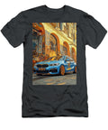 Vibrant Blue Car in Front of a Colorful City Building Donato Williamson T-Shirt