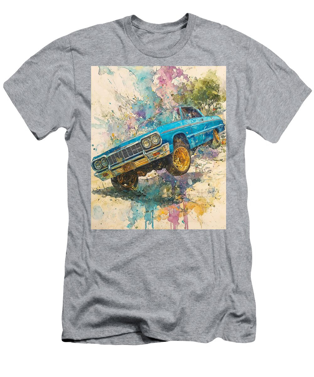 Vibrant Blue Classic Car Colorful Art Classic Car Lowrider Car Bouncing with Its Hydraulic Kari Goldfalse T-Shirt