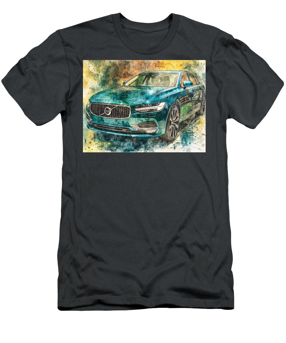 Vibrant Blue Sedan in Watercolor Modern Vehicle Volvo S90 2023 Sedan Luxury Car Teal Modern Luxury C Hollie Love T-Shirt