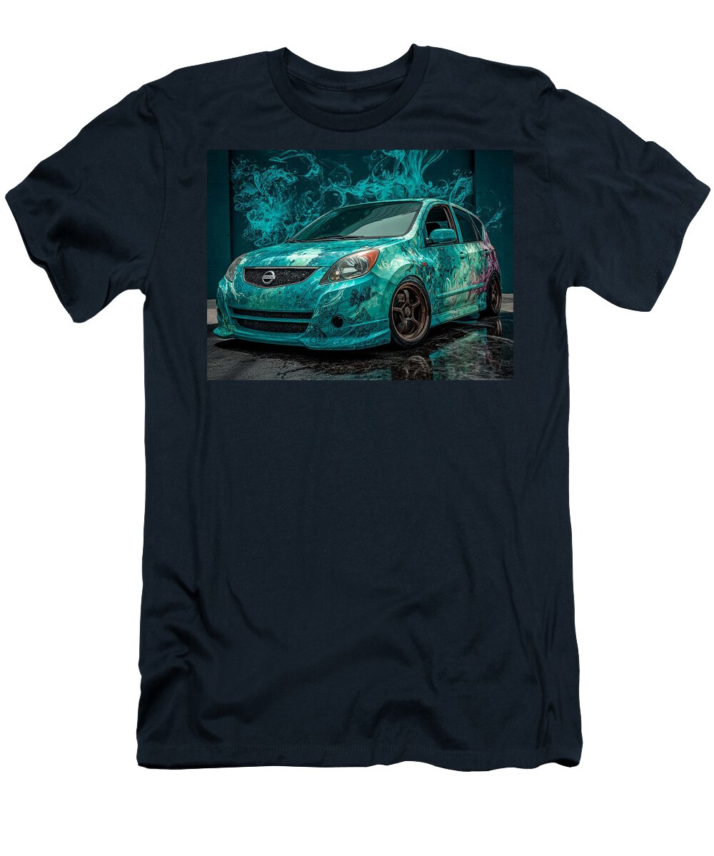 Vibrant Car Covered in Blue Patterns Teal Design Nissan Versa 2006 Hatchback Custom Car Teal Custom Hollie Love T-Shirt