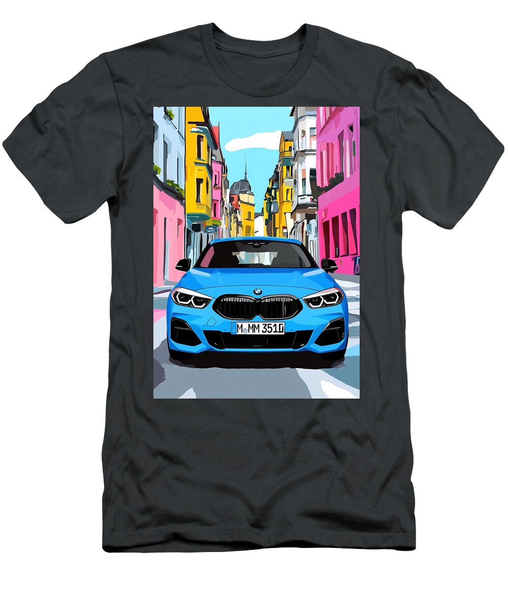 Vibrant City Street Scene with a Blue Car Donato Williamson T-Shirt