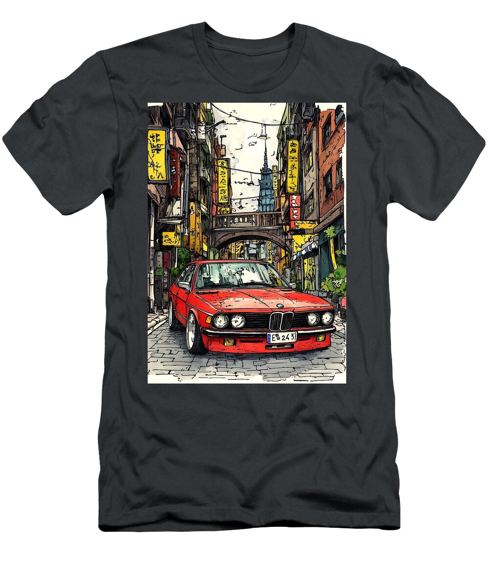 Vibrant Cityscape with a Classic Car Donato Williamson T-Shirt