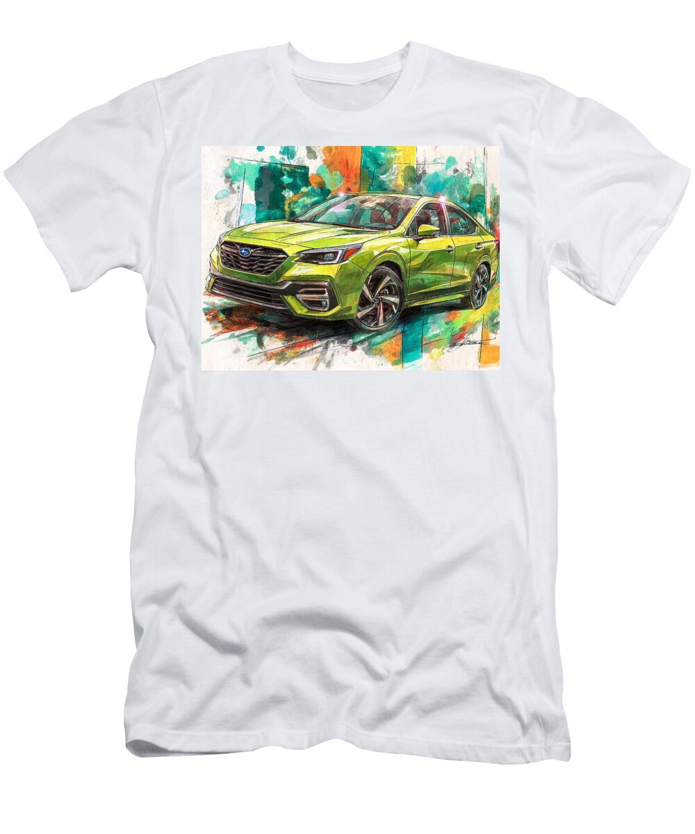 Vibrant Green Subaru Sedan Modern Vehicle Subaru Legacy 2023 Sedan Colorful Car Vibrant Green Car De Hollie Love T-Shirt