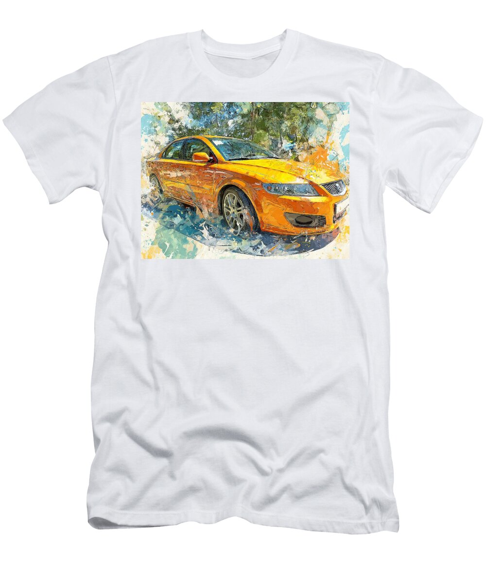 Vibrant Orange Sedan in Watercolor Saab 9 3 Aero 2007 Sedan Orange Car Artistic Car Vibrant Orange C Hollie Love T-Shirt
