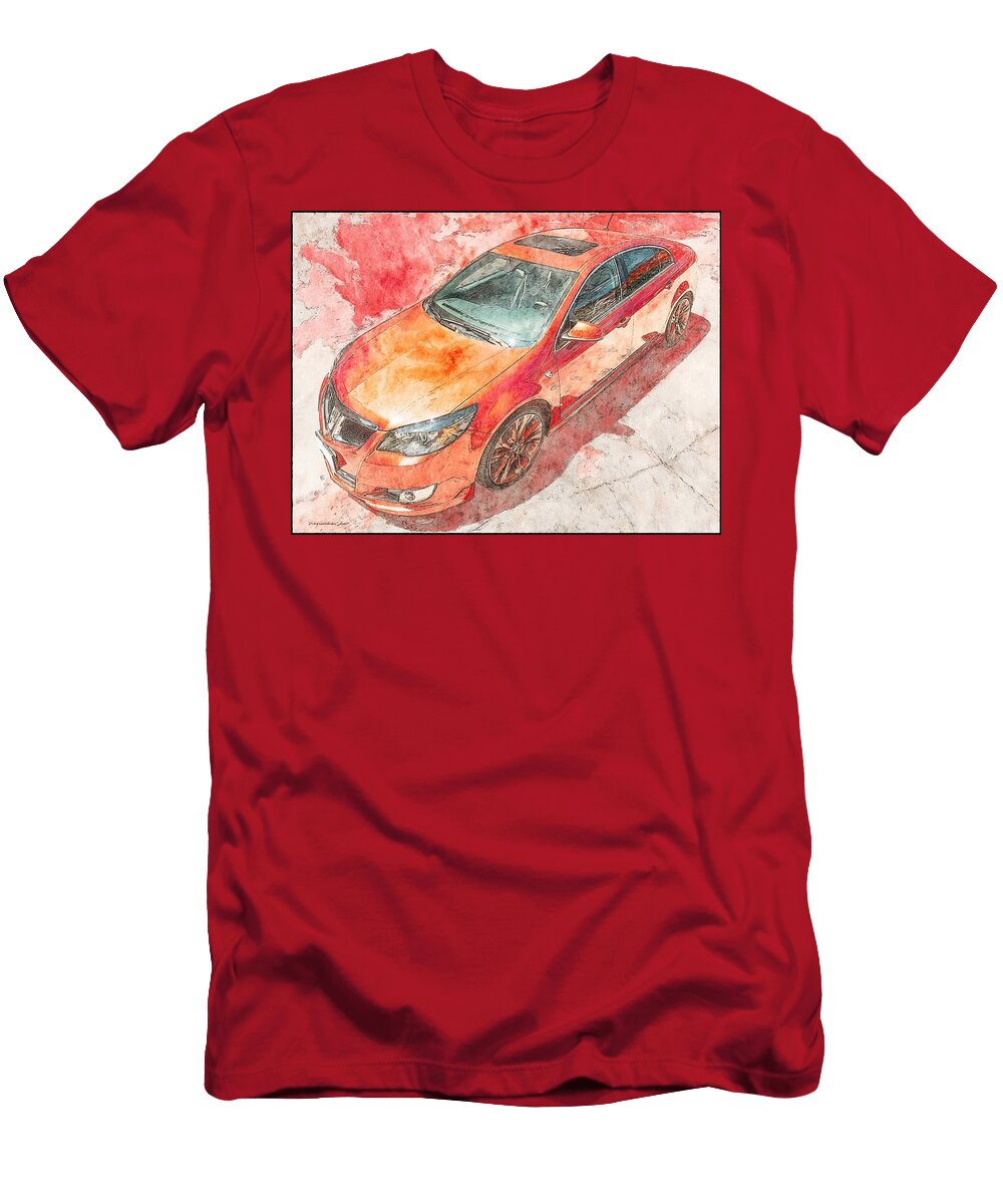 Vibrant Orange Sedan Pontiac G6 2013 Sedan Artistic Car Red Car Drawing Vibrant Red Car Drawing Hollie Love T-Shirt