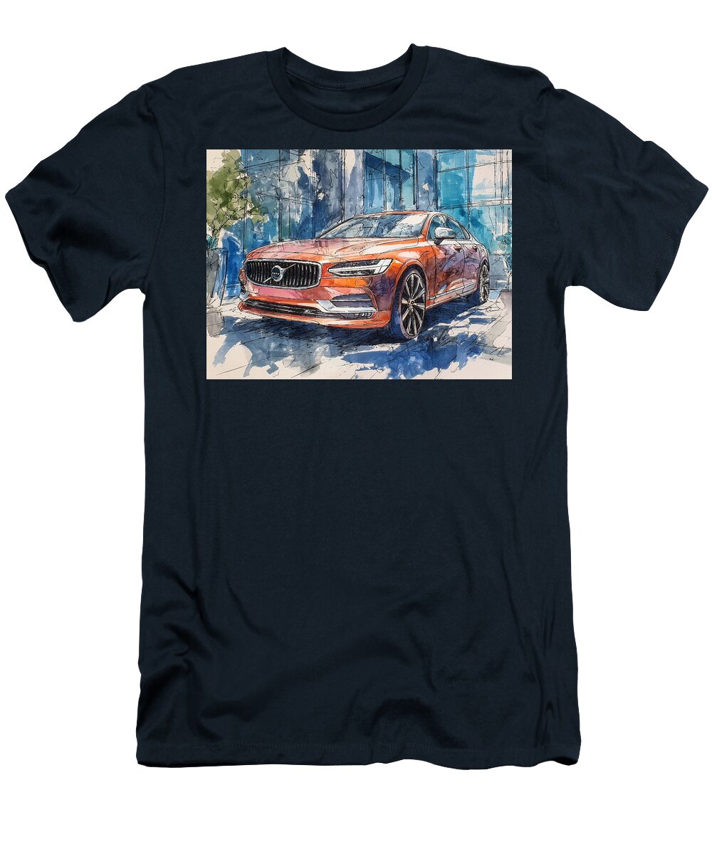 Vibrant Orange Volvo Sedan Car Illustration Volvo S90 2023 Sedan Urban Sketch Orange Car Sketch Illu Hollie Love T-Shirt