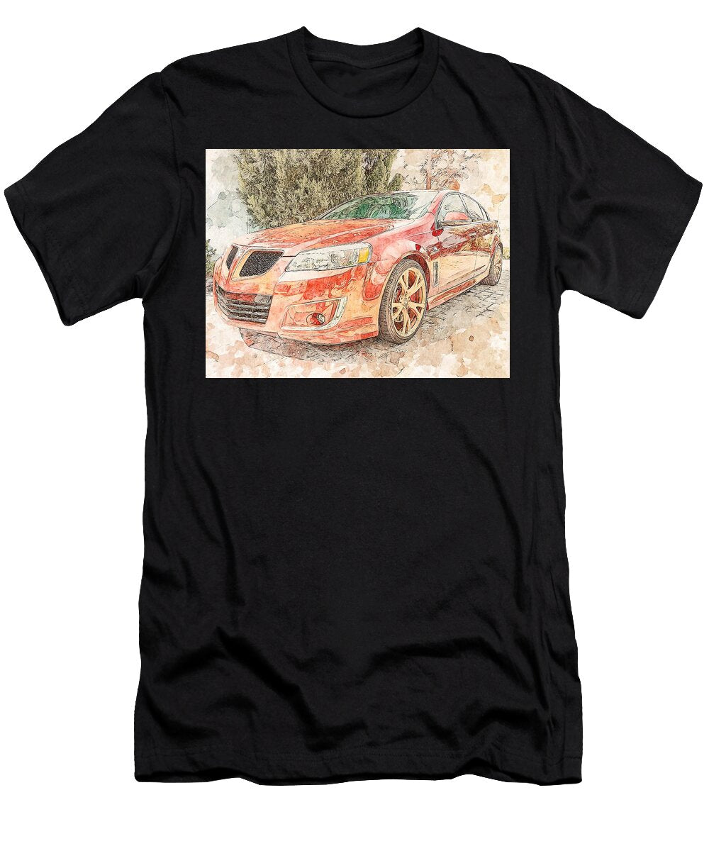 Vibrant Red Car Sketch Pontiac G6 2013 Sedan Stylish Car Red Car Stunning Red Car Illustration Hollie Love T-Shirt