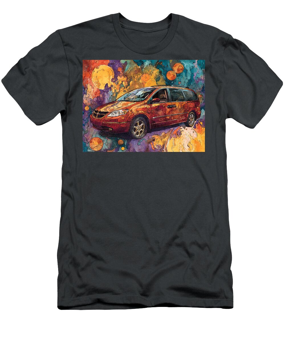 Vibrant Red Minivan Surrounded By Planets Saturn Relay 2005 Minivan Cosmic Vehicle Space Car Cosmic Hollie Love T-Shirt