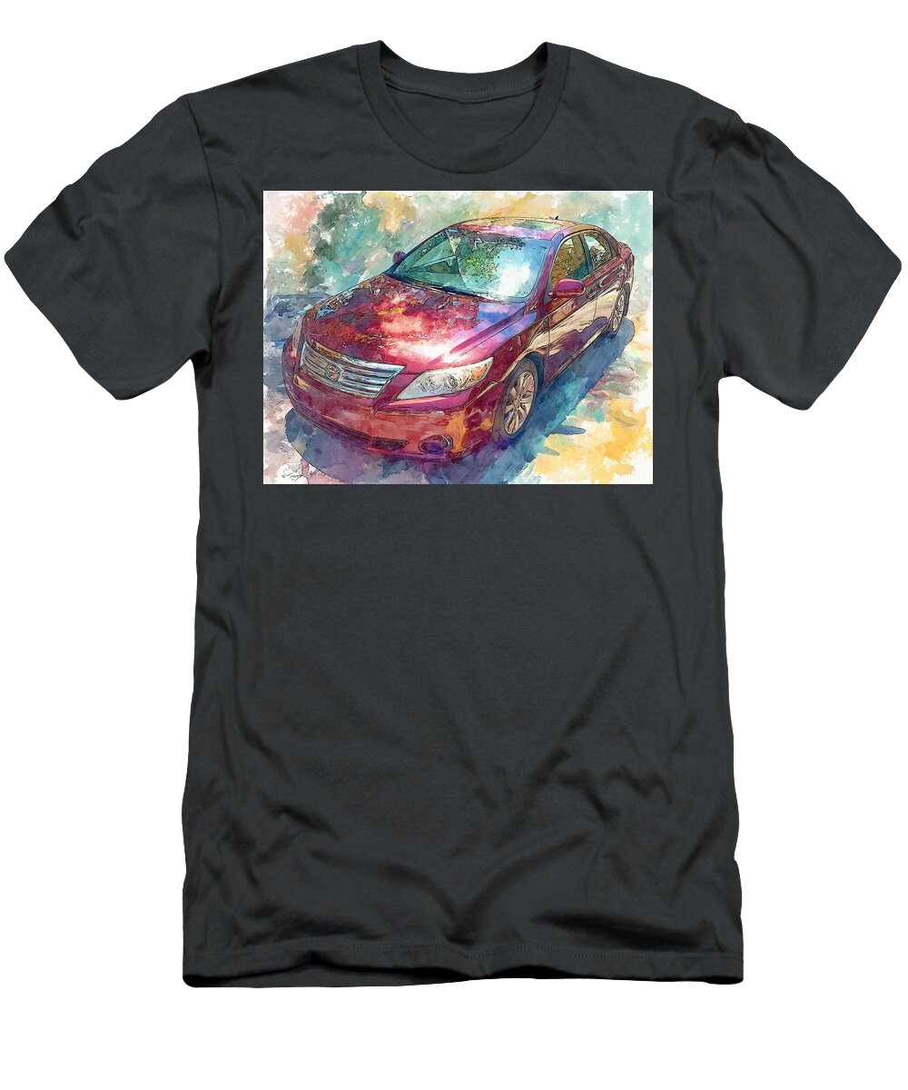 Vibrant Red Sedan in Sunlight Toyota Avalon 2005 Sedan Watercolor Art Colorful Car Vibrant Watercolo Hollie Love T-Shirt