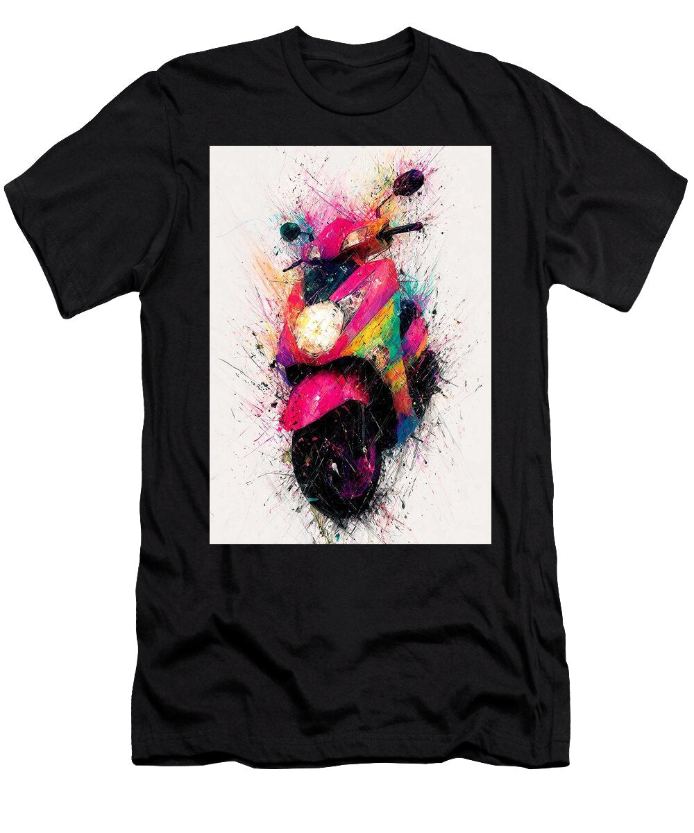 Vibrant Scooter Splashing Colors Flora Brown T-Shirt