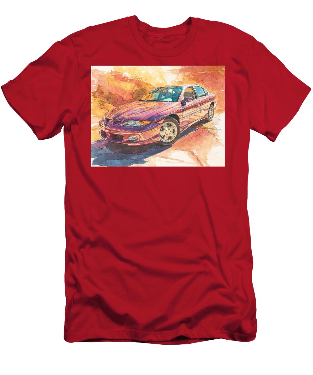 Vibrant Sedan in Sunset Pontiac Grand Am 2000 Sedan Car Painting Watercolor Art Purple Car Watercolo Hollie Love T-Shirt