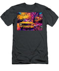 Vibrant Yellow Car on Colorful Street Flora Brown T-Shirt