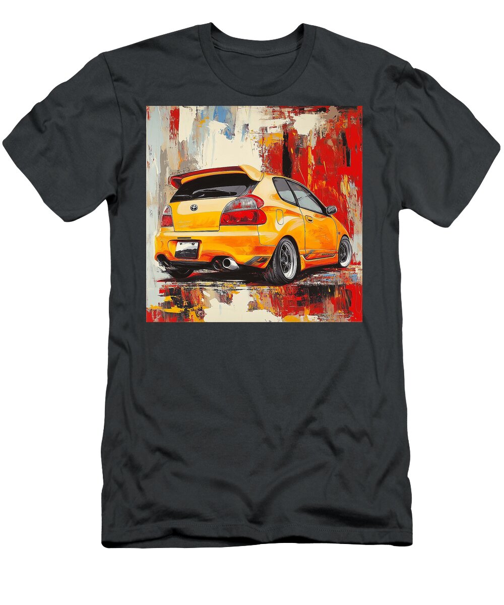 Vibrant Yellow Sports Car Abstract Art Colorful Car Toyota Yaris 1999 Japan Hatchback Jdm Car Fast C Grayson Sheppard T-Shirt