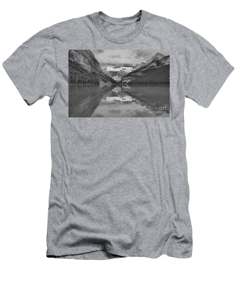 Victoria Glacier Sunrise Reflections Black and White Adam Jewell T-Shirt