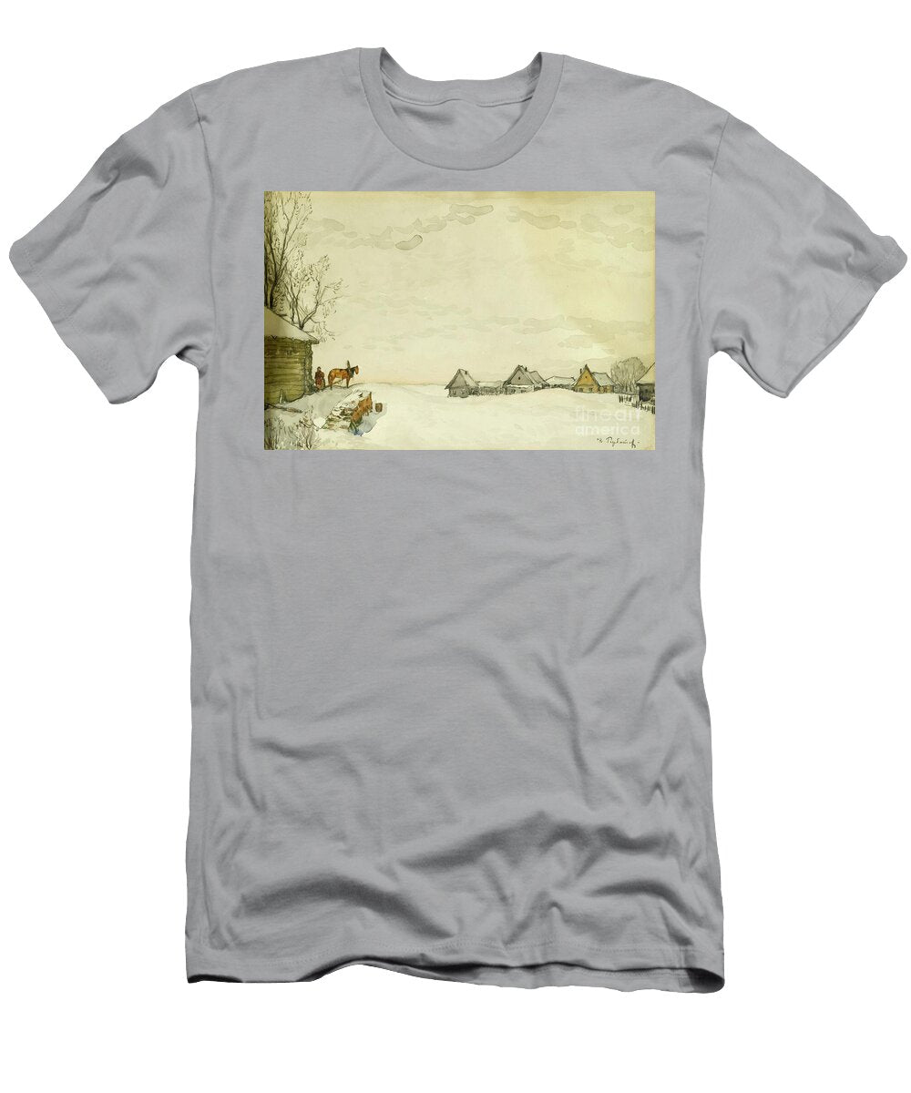 View of a Russian Village in Winter Pencil Watercolor and Wash on Paper Konstantin Ivanovich Gorbatov T-Shirt