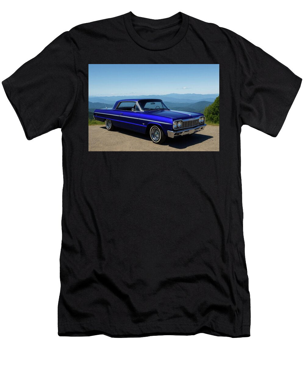 Vintage Blue Chevrolet 1964 Impala in Scenic Landscape Cathy Anderson T-Shirt