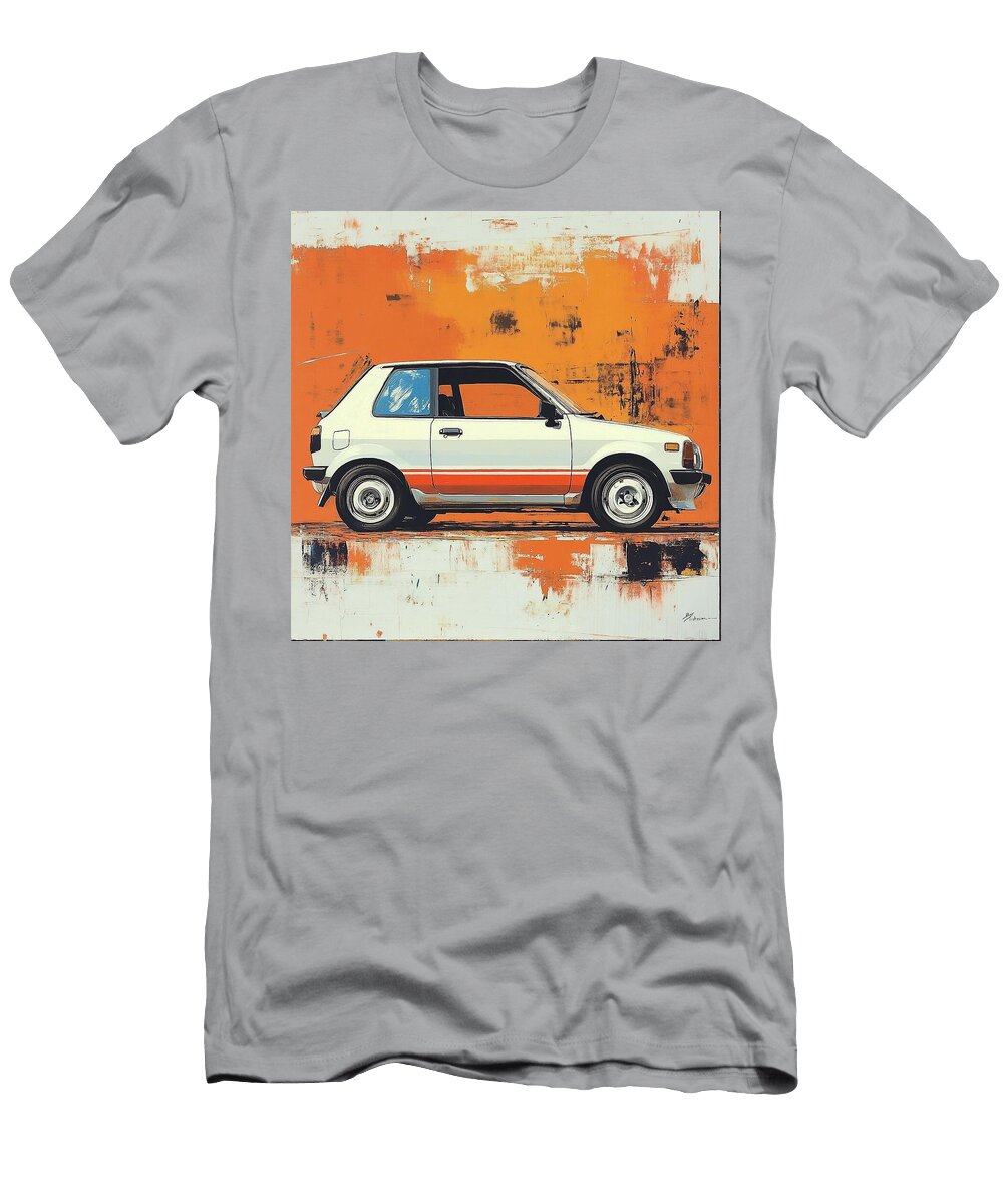 Vintage Car Abstract Art Suzuki Swift 1983 Japan Hatchback Jdm Car Orange Background Grayson Sheppard T-Shirt