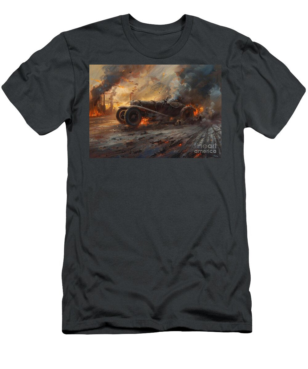 Vintage Car Amidst the Flames of War a Post Apocalyptic Vision Clark Leffler T-Shirt