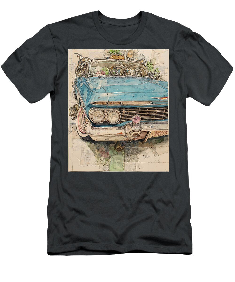 Vintage Car Art Piece Artistic Design Vintage Car Lowrider Drawing From a Fronton Symmetrical Viewlo Kari Goldfalse T-Shirt