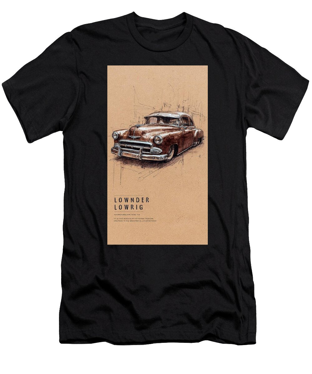 Vintage Car Drawing Lownder Lowrig Detailed Sketch Art a Detailed Drawing of a Classic Lowrider Lois Russo T-Shirt